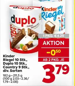 Billa Kinder Riegel 10 Stk., Duplo 10 Stk., Country 9 Stk., div. Sorten Angebot