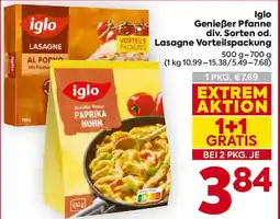 Billa Iglo genießer pfanne div. sorten od. lasagne vorteilspackung Angebot