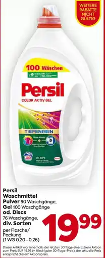 Billa Persil waschmittel pulver 90 waschgänge, gel 100 waschgänge od. discs 76 waschgänge, div. sorten Angebot