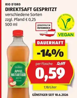 Hofer Rio d'oro direktsaft gespritzt Angebot
