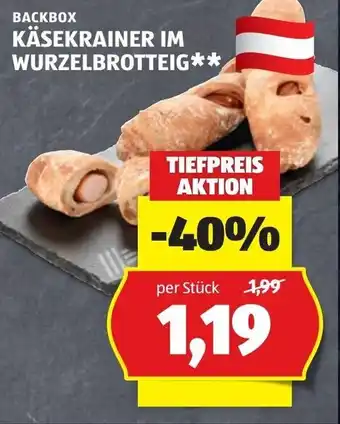 Hofer Backbox käsekrainer im wurzelbrotteig Angebot