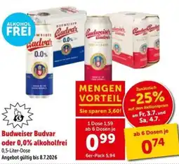 Interspar Budweiser Budvar oder 0,0% alkoholfrei Angebot
