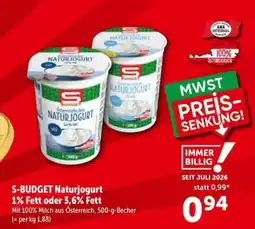 Interspar S-BUDGET Naturjogurt 1% Fett oder 3,6% Fett Angebot