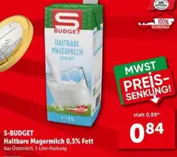 Interspar S-budget haltbare magermilch 0,5% fett Angebot