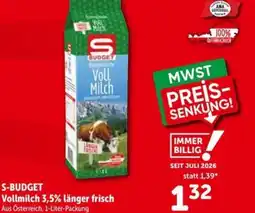 Interspar S-BUDGET Vollmilch 3,5% länger frisch Angebot