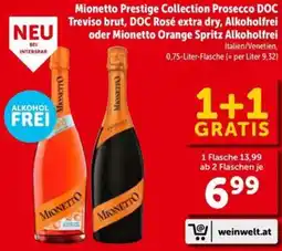 Interspar Mionetto prestige collection prosecco doc treviso brut, doc rosé extra dry, alkoholfrei Angebot