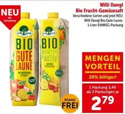 Interspar Willi Dungl Bio Bio Frucht-Gemüsesaft Verschiedene Sorten und jetzt NEU: Angebot