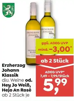 ADEG Erzherzog Johann Klassik diu. Weine od. Hey Jo Weiß, Hejo An Rosé Angebot