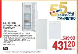 Metro SIEMENS GEFRIERSCHRANK GS33NVWEP Angebot