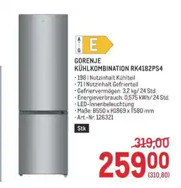 Metro GORENJE KÜHLKOMBINATION RK4182PS4 Angebot