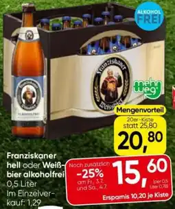 Eurospar Franziskaner hell oder Weiß-Noch zusätzlich bier alkoholfrei Angebot