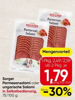 Eurospar Sorger Parmesansalami oder ungarische Salami Angebot