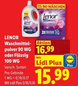 Lidl Lenor waschmittel- pulver 90 wg oder flüssig 100 wg Angebot