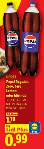 Lidl Pepsi pepsi regular, zero, zero lemon oder mirinda Angebot