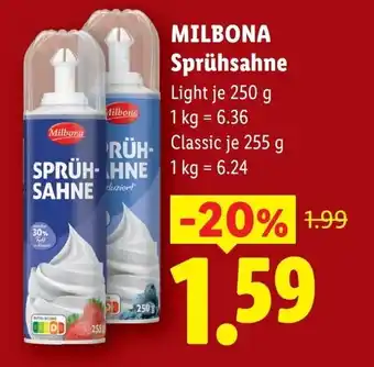 Lidl Milbona sprühsahne Angebot