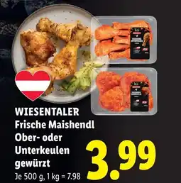 Lidl Wiesentaler frische maishendl ober- oder unterkeulen gewürzt Angebot