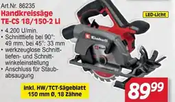 Zgonc Art.Nr. 86235 Handkreissäge TE-CS 18/150-2 Li Angebot