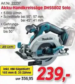 Zgonc Art.Nr. 22237 Akku-Handkreissäge DHS680Z Solo Angebot