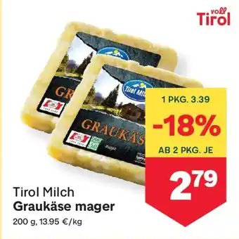 MPreis Tirol Milch Graukäse mager Angebot