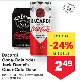 MPreis Bacardi Coca-Cola oder Jack Daniel's Coca-Cola Dose Angebot