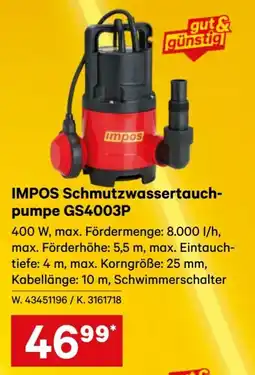 Lagerhaus Impos schmutzwassertauch- pumpe gs4003p Angebot