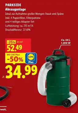 Lidl PARKSIDE Absauganlage Angebot