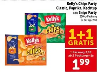 Kelly's chips party classic, paprika, kechtup oder snips party