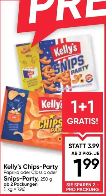Kelly's chips-party paprika oder classic oder snips-party