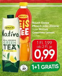 Spar Rauch eistee pfirsich oder zitrone oder nativa greentea lemon Angebot