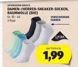 Hofer Up2fashion basics damen-herren-sneaker-socken, baumwolle bio Angebot