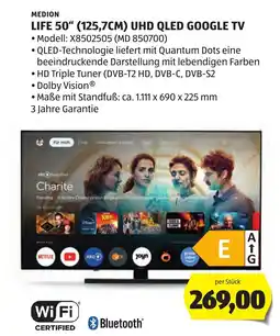 Hofer Medion life 50" (125,7cm) uhd qled google tv Angebot
