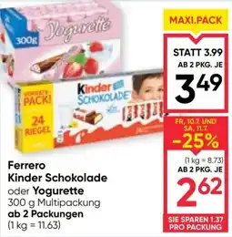 Maximarkt Ferrero kinder schokolade oder yogurette Angebot