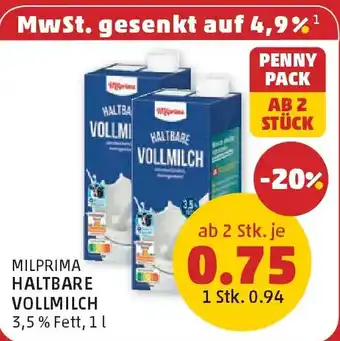 PENNY Milprima haltbare vollmilch Angebot