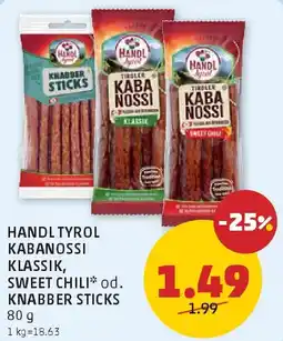 PENNY Handl tyrol kabanossi klassik, sweet chili od. knabber sticks Angebot