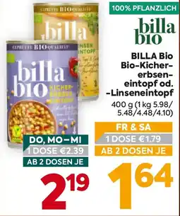 Billa Billa bio bio-kicher- erbsen- eintopf od. -linseneintopf Angebot