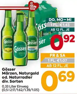 Billa Gösser Märzen, Naturgold od. Naturradler div. Sorten Angebot
