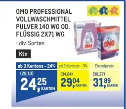 Metro Omo professional vollwaschmittel pulver 140 wg od. flüssig 2x71 wg Angebot