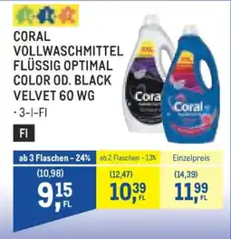 Metro Coral vollwaschmittel flüssig optimal color od. black velvet 60 wg Angebot