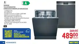 Metro Siemens teilintegrierter einbaugeschirrspüler sn53es22ae Angebot