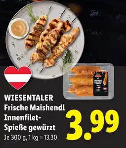 Lidl Wiesentaler frische maishendl innenfilet- spieße gewürzt Angebot