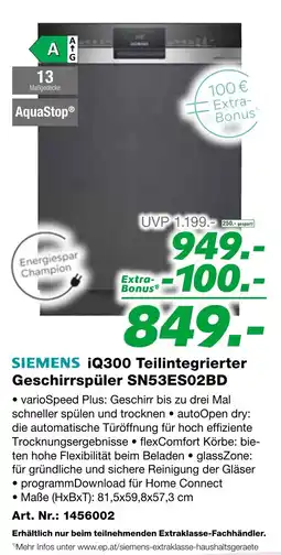 EP SIEMENS iQ300 Teilintegrierter Geschirrspüler SN53ES02BD Angebot