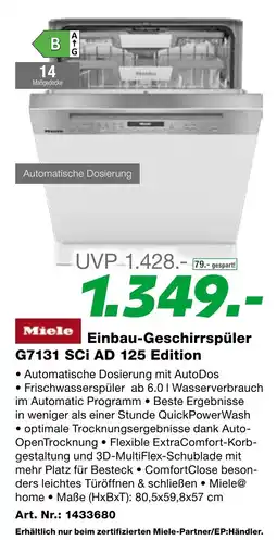 EP Miele Einbau-Geschirrspüler G7131 SCi AD 125 Edition Angebot