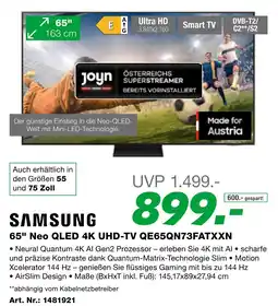 EP Samsung 65" Neo QLED 4K UHD-TV QE65QN73FATXXN Angebot