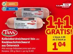 Interspar TANN Kalbsleberstreichwurst fein oder Knoblauchstreichwurst Angebot