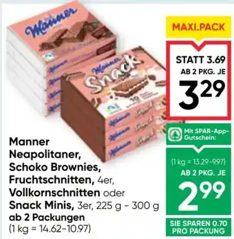 Maximarkt Manner Neapolitaner, Schoko Brownies, Fruchtschnitten, Vollkorn schnitten oder Snack Minis Angebot