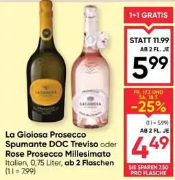 Maximarkt La Gioiosa Prosecco Spumante DOC Treviso oder Rose Prosecco Millesimato Angebot