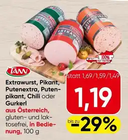 Spar TANN Extrawurst, Pikant, Putenextra, Puten-pikant, Chili oder Gurkerl Angebot