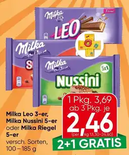 Spar Milka Leo 3-er, Milka Nussini 5-er oder Milka Riegel 5-er Angebot