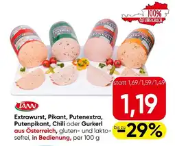 Eurospar TANN Extrawurst, Pikant, Putenextra, Putenpikant, Chili oder Gurkerl Angebot