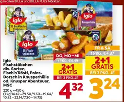 Billa Iglo Fischstäbchen div. Sorten, Fisch'n'Rösti, Polar- Dorsch in Knusperhülle od. Knusper Abenteuer, MSC Angebot